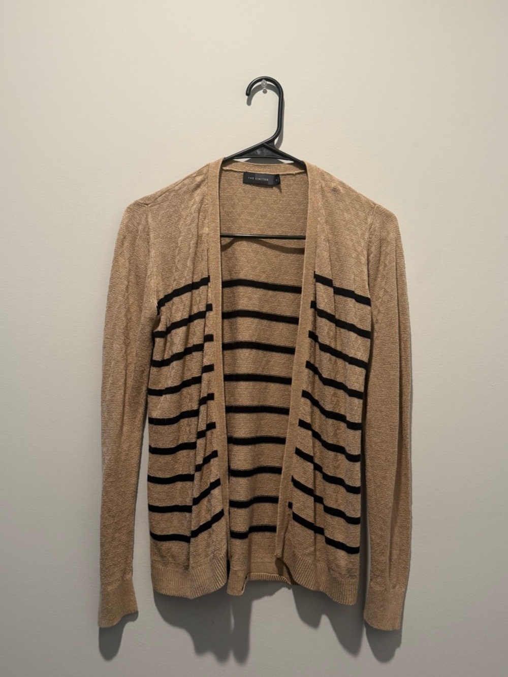The Limited Tan and Black Striped Open-Front Cardigan